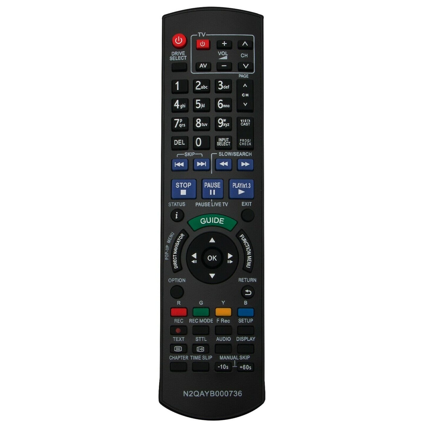 REPLACEMENT FOR PANASONIC BLU RAY DVD PLAYER REMOTE CONTROL N2QAYB000736